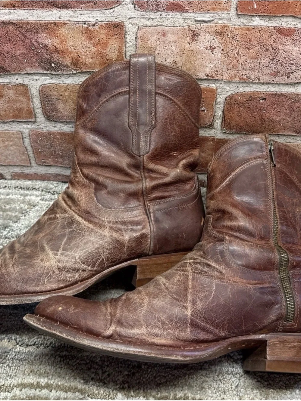 TECOVAS Dean  10 EE Men Cowboy Brown Western Zip Slim Ranchwear Roper W/ Zipper